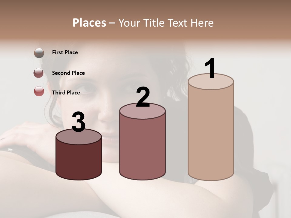 Young Attractive Smiling Woman Put Head On Hand PowerPoint Template