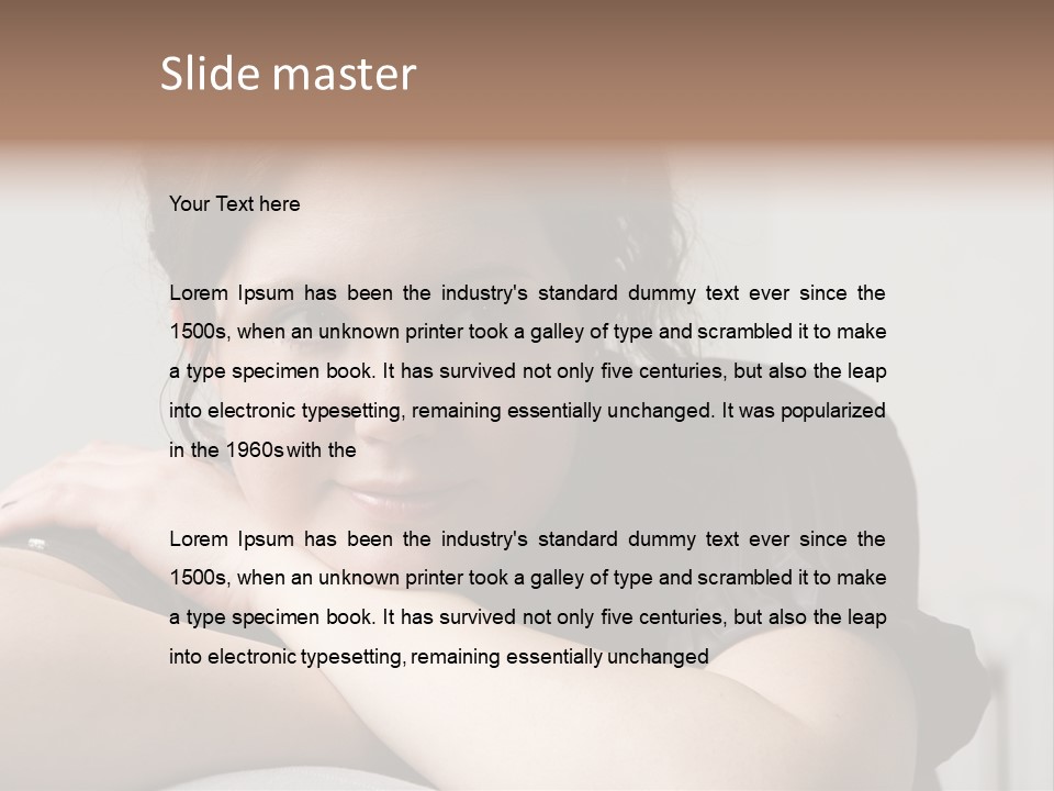 Young Attractive Smiling Woman Put Head On Hand PowerPoint Template