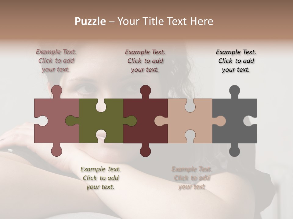 Young Attractive Smiling Woman Put Head On Hand PowerPoint Template