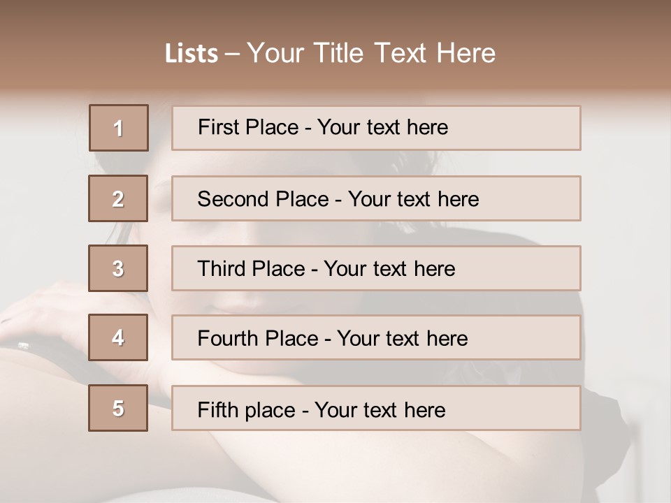 Young Attractive Smiling Woman Put Head On Hand PowerPoint Template