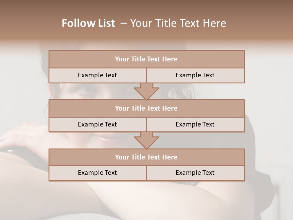 Young Attractive Smiling Woman Put Head On Hand PowerPoint Template