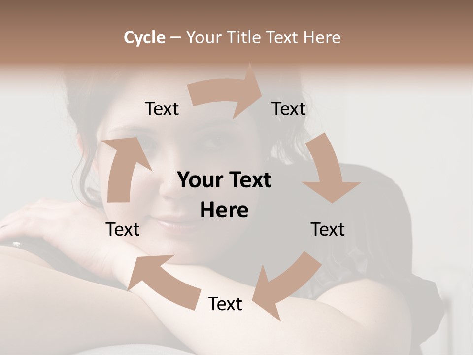 Young Attractive Smiling Woman Put Head On Hand PowerPoint Template