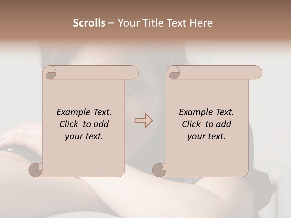 Young Attractive Smiling Woman Put Head On Hand PowerPoint Template