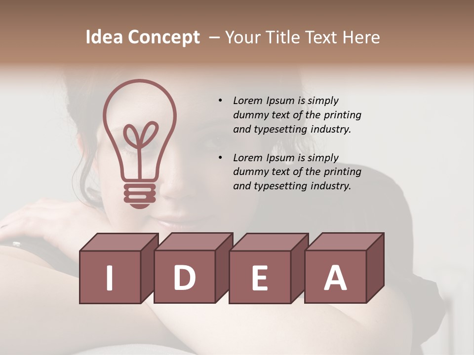 Young Attractive Smiling Woman Put Head On Hand PowerPoint Template