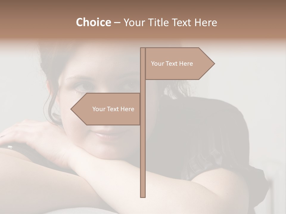 Young Attractive Smiling Woman Put Head On Hand PowerPoint Template