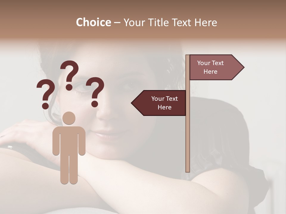 Young Attractive Smiling Woman Put Head On Hand PowerPoint Template