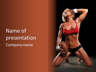 Woman With Football After A Workout PowerPoint Template