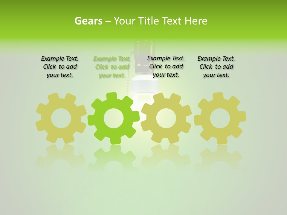 Energy-Efficient Cfl Bulb Shining At Center From A Simple Brass Fixture. Green Background Slightly Textured. PowerPoint Template