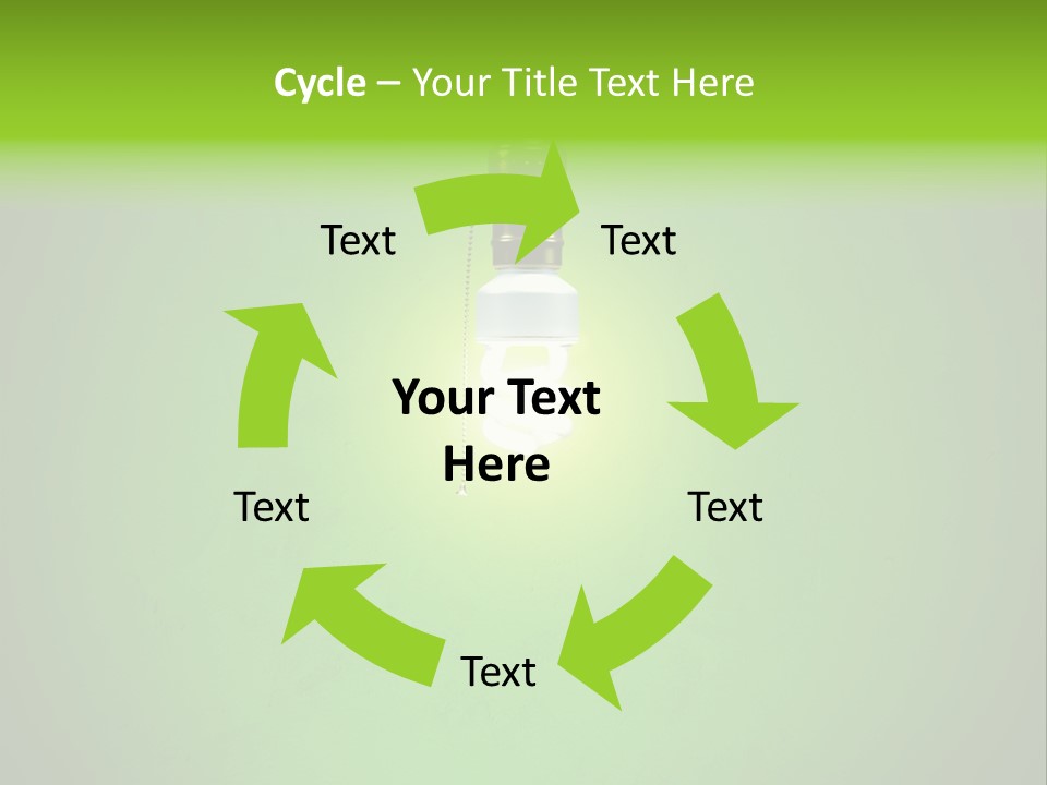 Energy-Efficient Cfl Bulb Shining At Center From A Simple Brass Fixture. Green Background Slightly Textured. PowerPoint Template