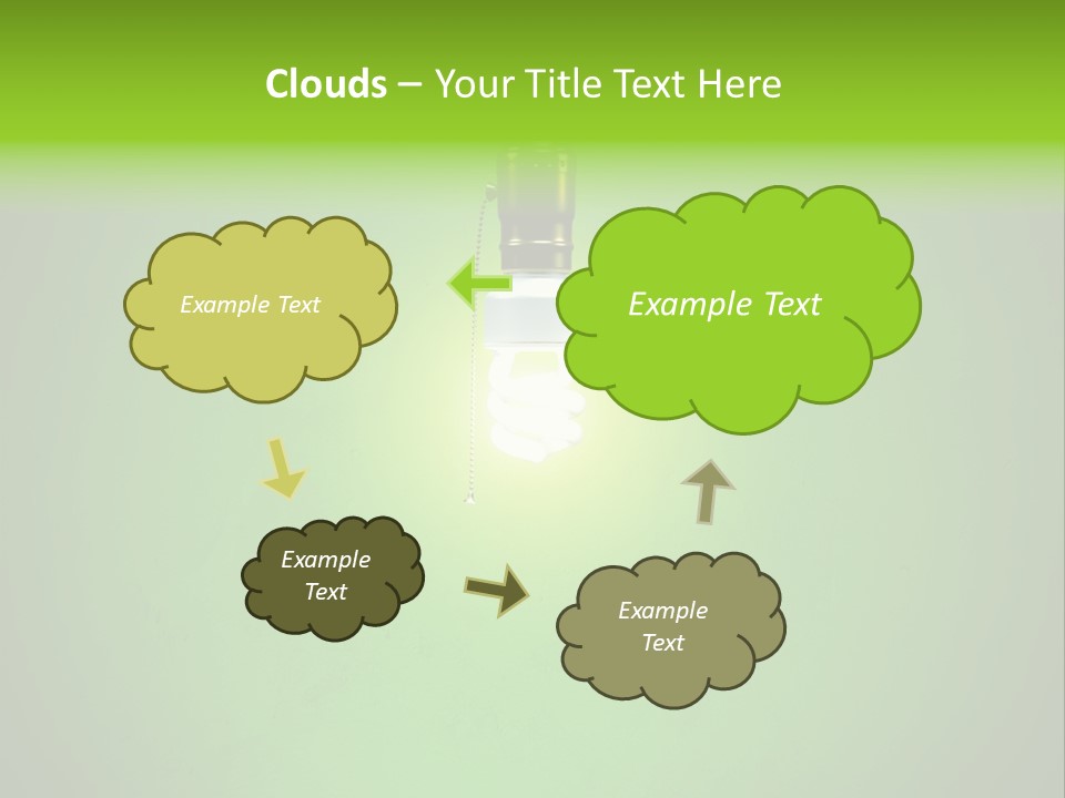 Energy-Efficient Cfl Bulb Shining At Center From A Simple Brass Fixture. Green Background Slightly Textured. PowerPoint Template