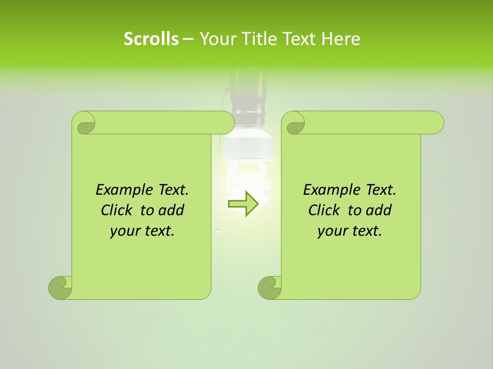 Energy-Efficient Cfl Bulb Shining At Center From A Simple Brass Fixture. Green Background Slightly Textured. PowerPoint Template