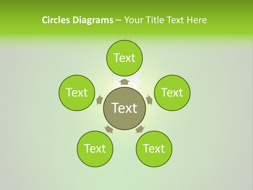 Energy-Efficient Cfl Bulb Shining At Center From A Simple Brass Fixture. Green Background Slightly Textured. PowerPoint Template