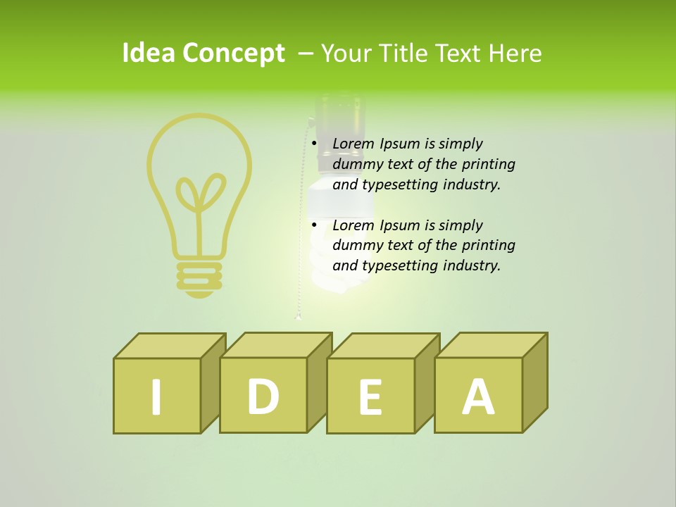 Energy-Efficient Cfl Bulb Shining At Center From A Simple Brass Fixture. Green Background Slightly Textured. PowerPoint Template