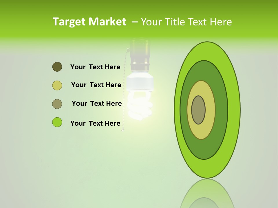 Energy-Efficient Cfl Bulb Shining At Center From A Simple Brass Fixture. Green Background Slightly Textured. PowerPoint Template