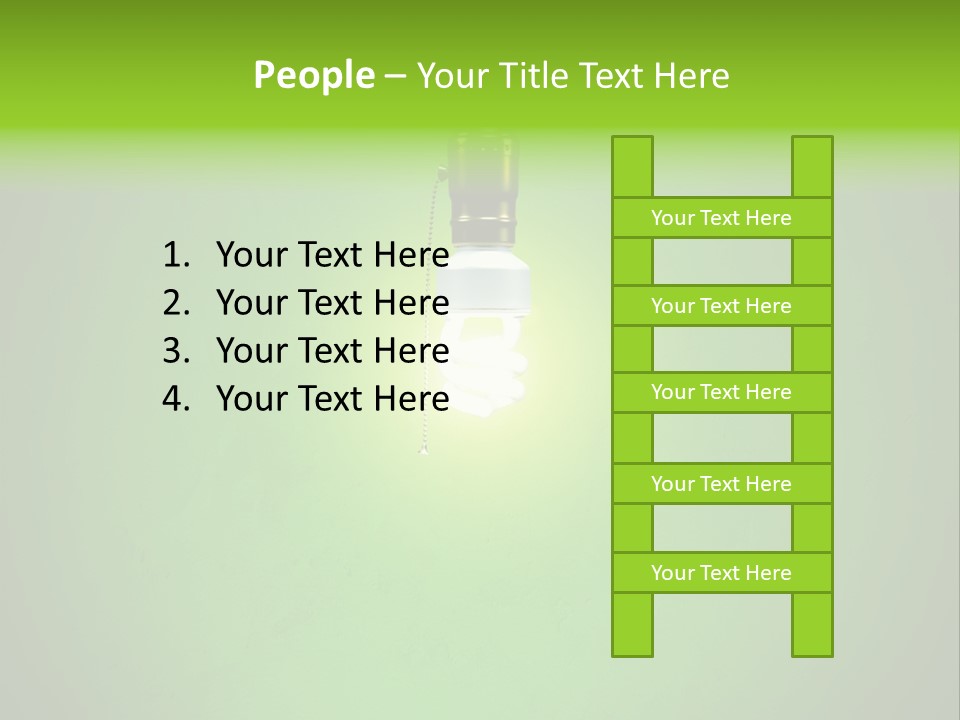 Energy-Efficient Cfl Bulb Shining At Center From A Simple Brass Fixture. Green Background Slightly Textured. PowerPoint Template