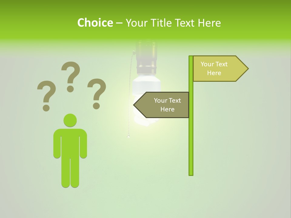 Energy-Efficient Cfl Bulb Shining At Center From A Simple Brass Fixture. Green Background Slightly Textured. PowerPoint Template