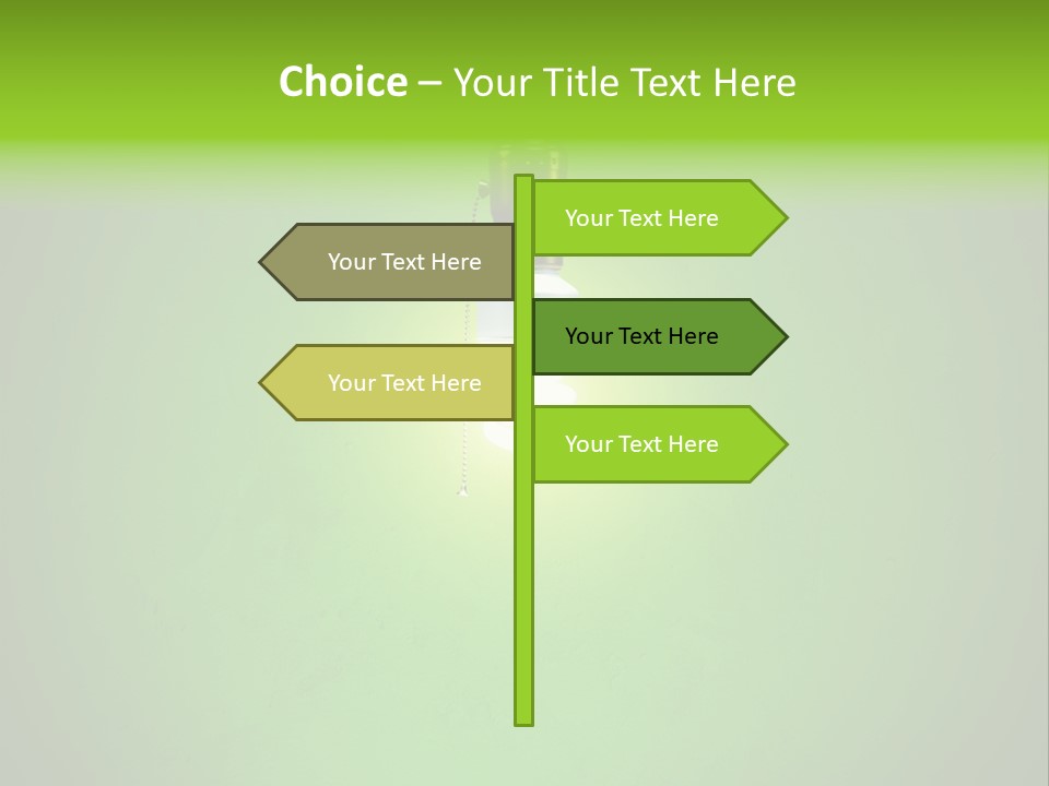 Energy-Efficient Cfl Bulb Shining At Center From A Simple Brass Fixture. Green Background Slightly Textured. PowerPoint Template