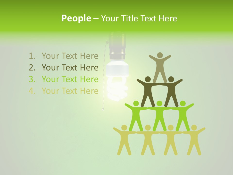 Energy-Efficient Cfl Bulb Shining At Center From A Simple Brass Fixture. Green Background Slightly Textured. PowerPoint Template