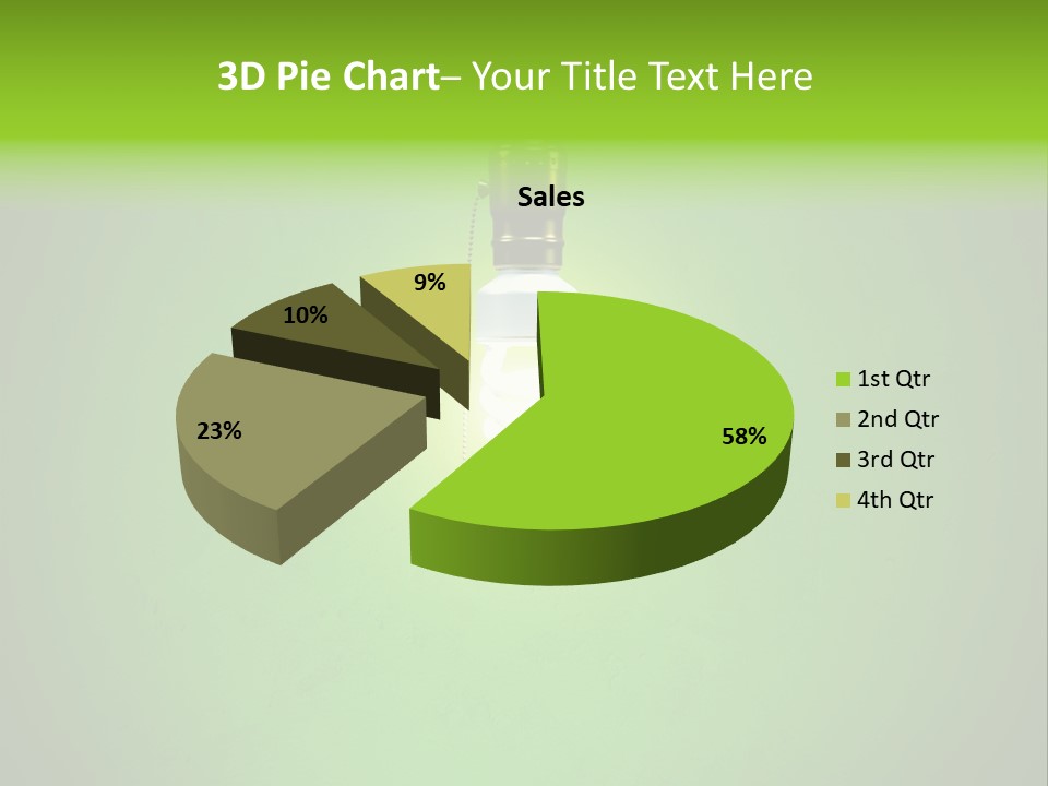 Energy-Efficient Cfl Bulb Shining At Center From A Simple Brass Fixture. Green Background Slightly Textured. PowerPoint Template