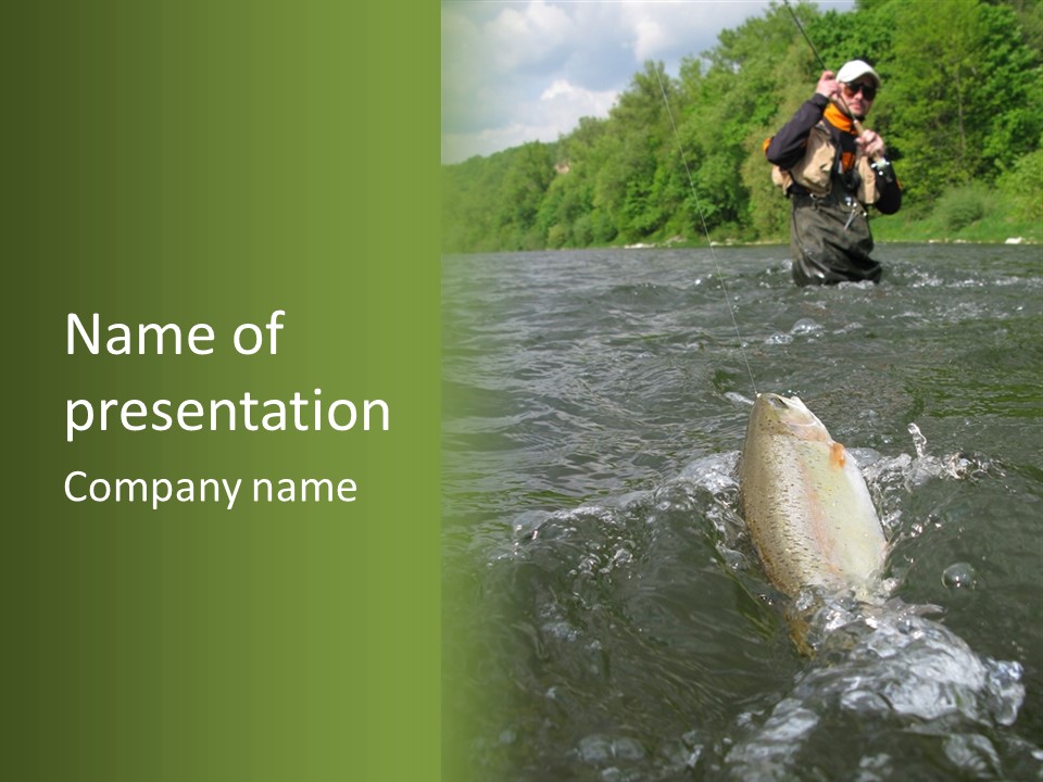 Fly Fishing On River PowerPoint Template