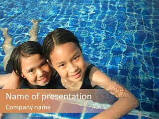 Two Girl Playing In The Pool. PowerPoint Template