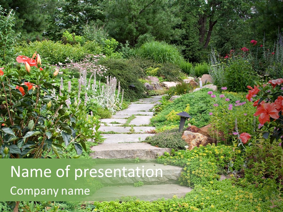 A Beautiful Nature Path Through A Garden. PowerPoint Template