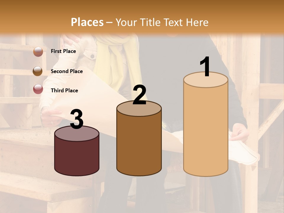 Happy Couple Going Over The Blue Prints Of Their New Home Still Under Construction. PowerPoint Template