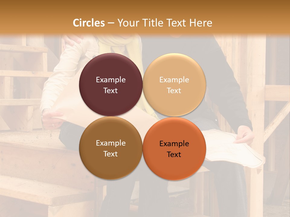 Happy Couple Going Over The Blue Prints Of Their New Home Still Under Construction. PowerPoint Template