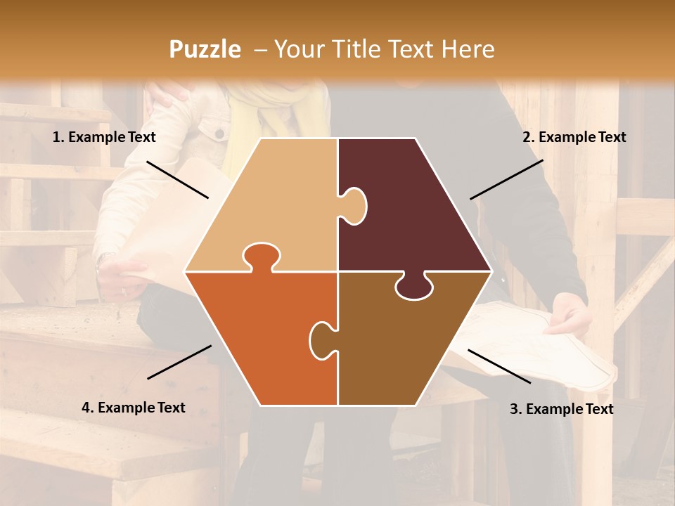 Happy Couple Going Over The Blue Prints Of Their New Home Still Under Construction. PowerPoint Template