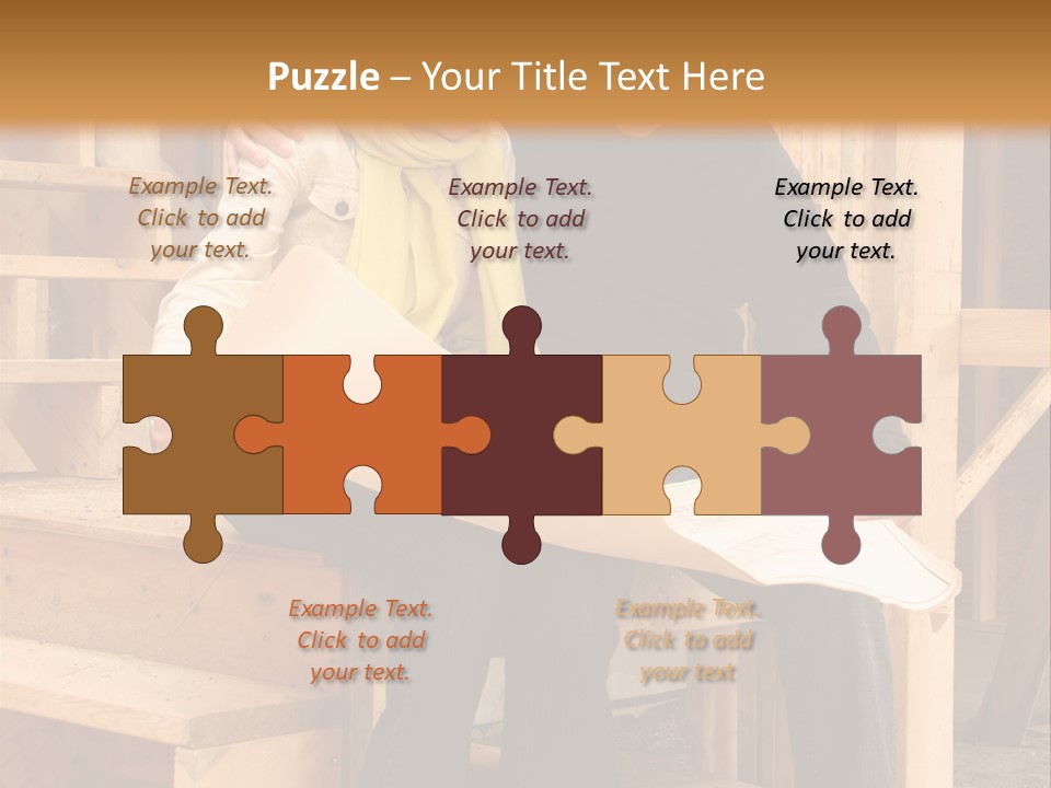 Happy Couple Going Over The Blue Prints Of Their New Home Still Under Construction. PowerPoint Template