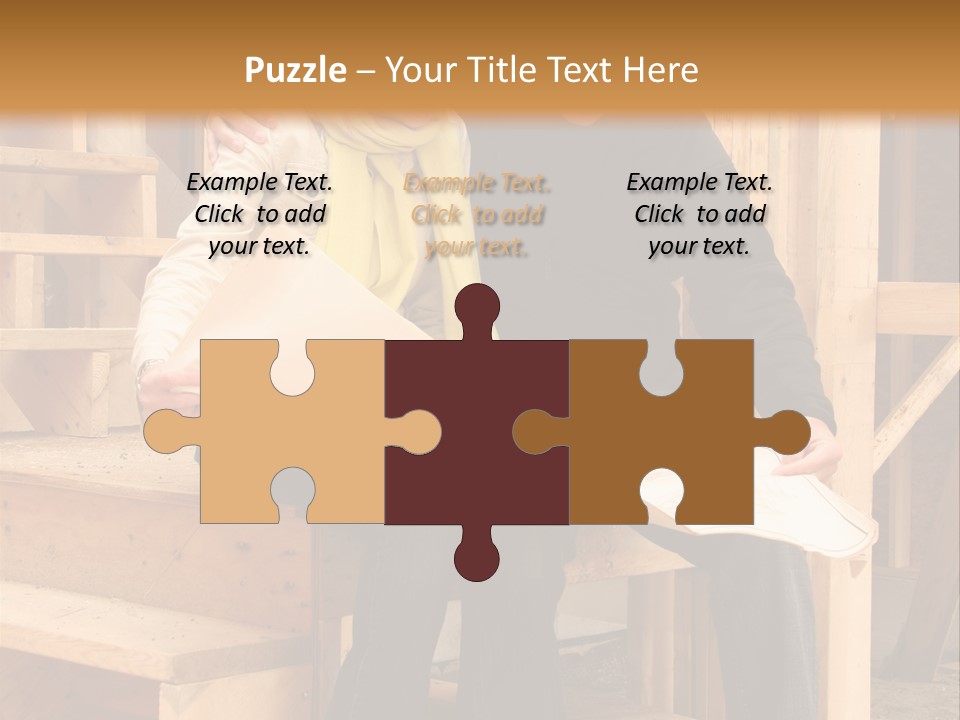 Happy Couple Going Over The Blue Prints Of Their New Home Still Under Construction. PowerPoint Template