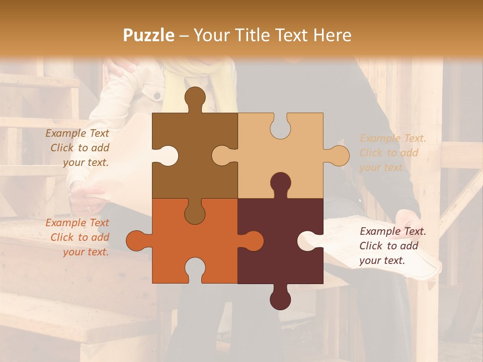 Happy Couple Going Over The Blue Prints Of Their New Home Still Under Construction. PowerPoint Template