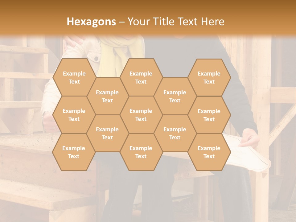 Happy Couple Going Over The Blue Prints Of Their New Home Still Under Construction. PowerPoint Template