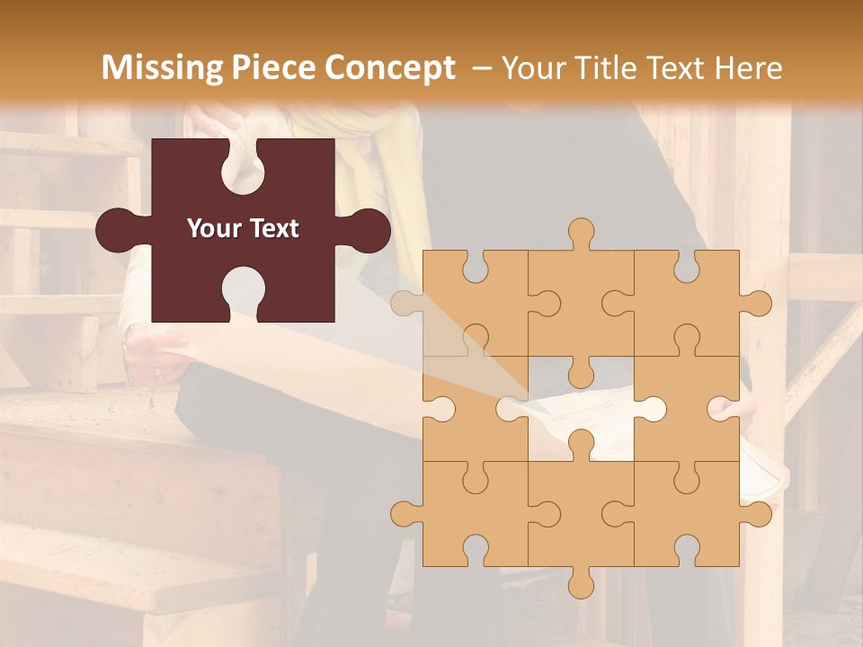 Happy Couple Going Over The Blue Prints Of Their New Home Still Under Construction. PowerPoint Template