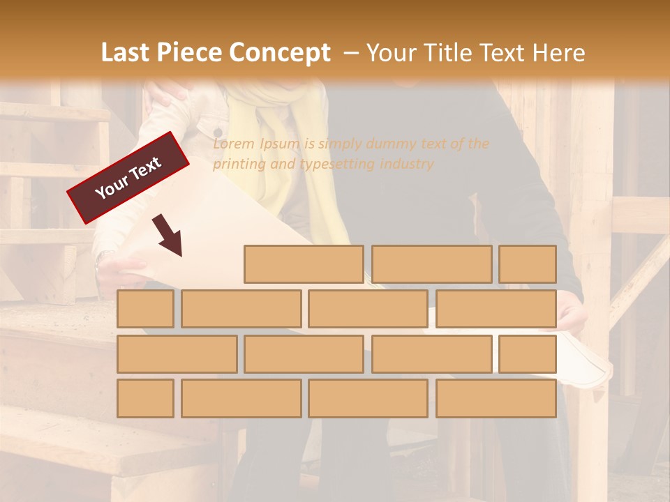 Happy Couple Going Over The Blue Prints Of Their New Home Still Under Construction. PowerPoint Template