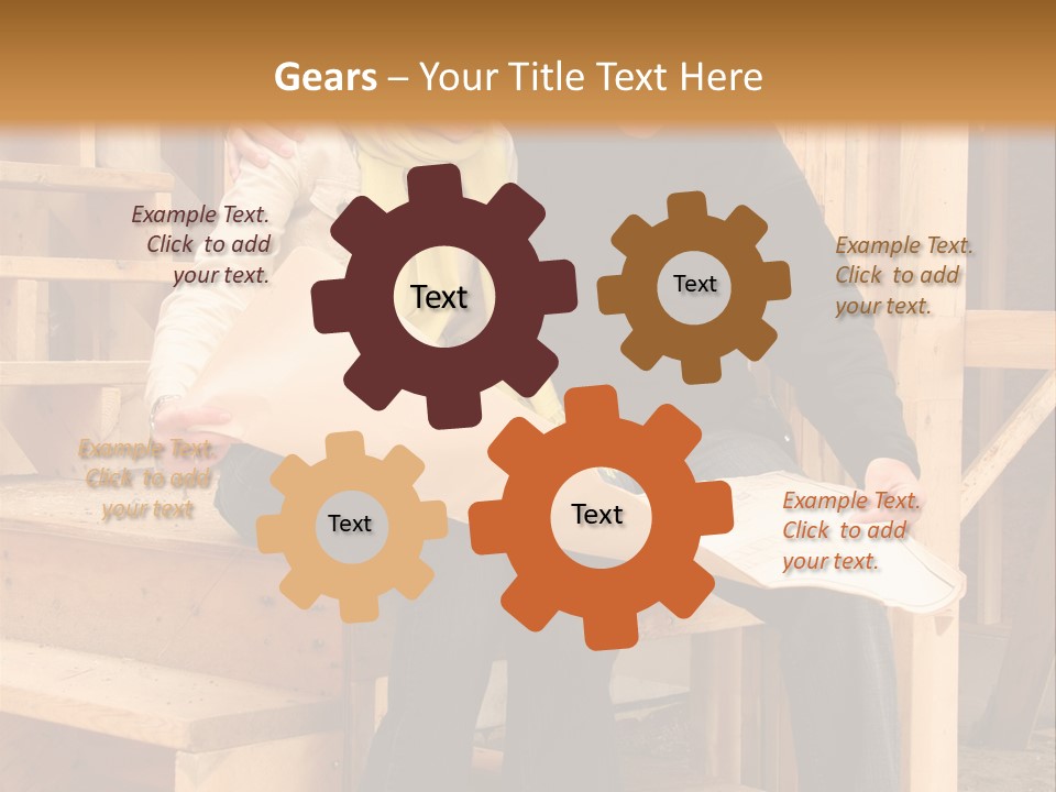 Happy Couple Going Over The Blue Prints Of Their New Home Still Under Construction. PowerPoint Template