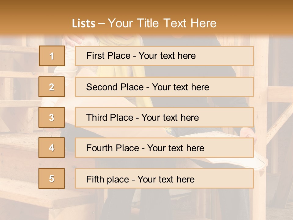 Happy Couple Going Over The Blue Prints Of Their New Home Still Under Construction. PowerPoint Template
