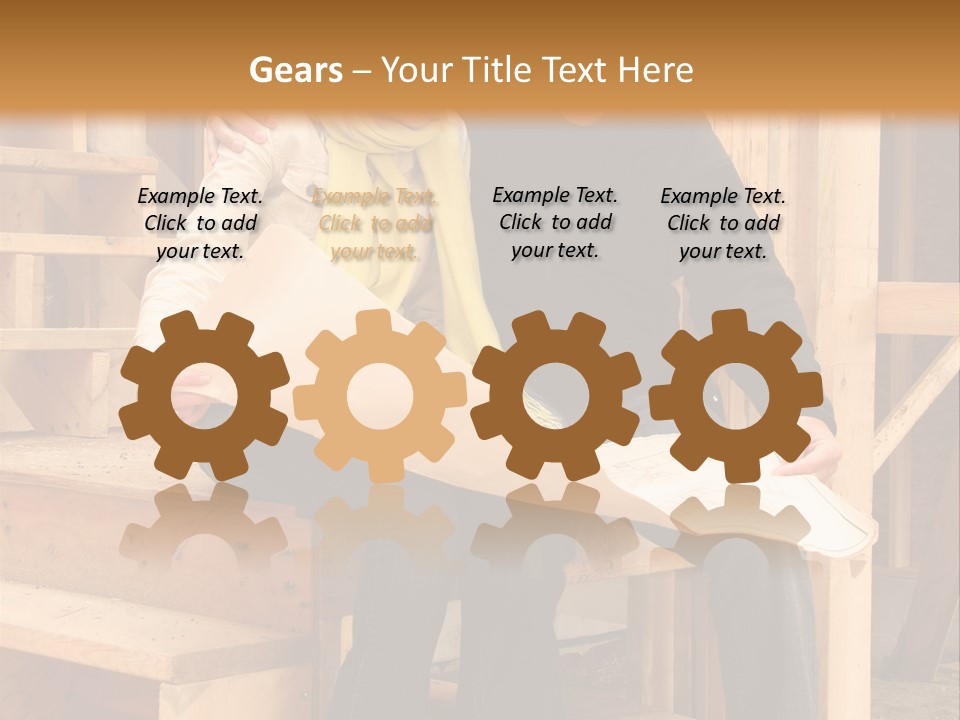 Happy Couple Going Over The Blue Prints Of Their New Home Still Under Construction. PowerPoint Template