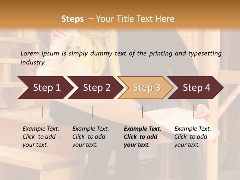 Happy Couple Going Over The Blue Prints Of Their New Home Still Under Construction. PowerPoint Template
