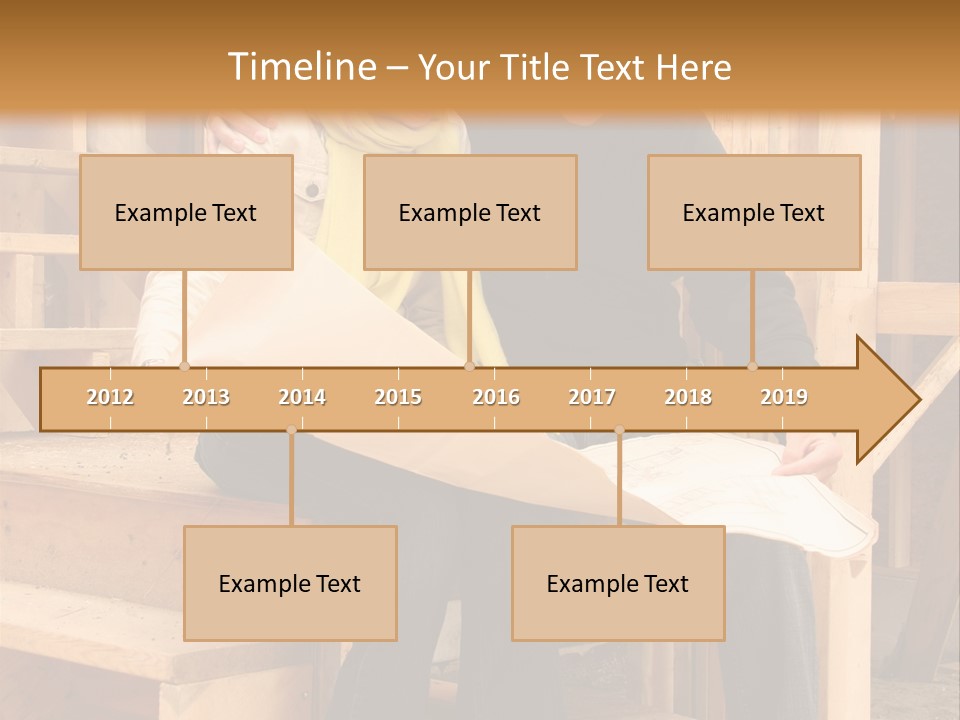 Happy Couple Going Over The Blue Prints Of Their New Home Still Under Construction. PowerPoint Template
