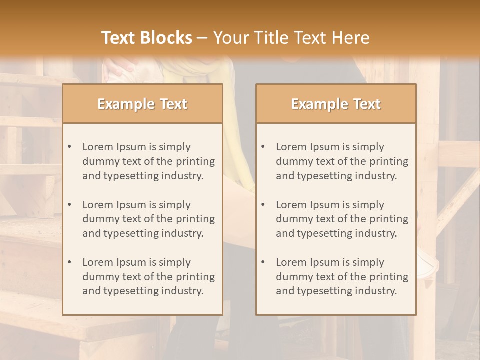Happy Couple Going Over The Blue Prints Of Their New Home Still Under Construction. PowerPoint Template