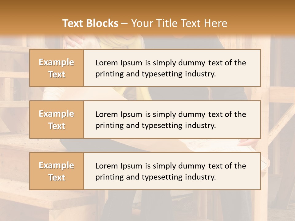 Happy Couple Going Over The Blue Prints Of Their New Home Still Under Construction. PowerPoint Template