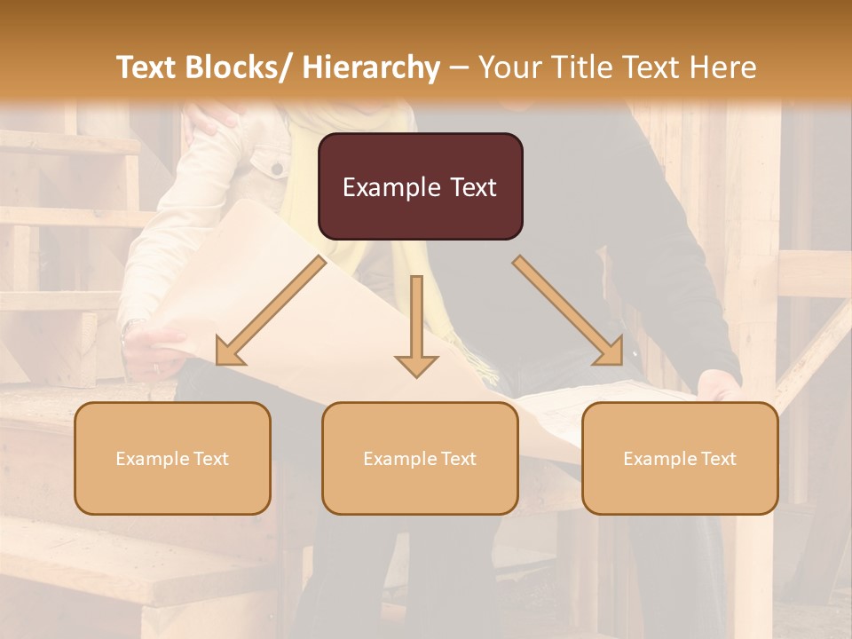 Happy Couple Going Over The Blue Prints Of Their New Home Still Under Construction. PowerPoint Template