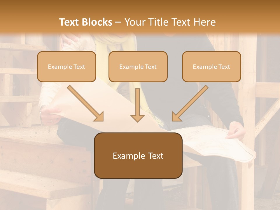 Happy Couple Going Over The Blue Prints Of Their New Home Still Under Construction. PowerPoint Template