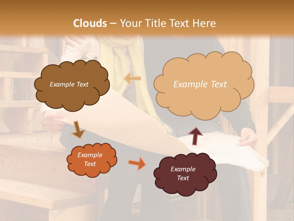 Happy Couple Going Over The Blue Prints Of Their New Home Still Under Construction. PowerPoint Template