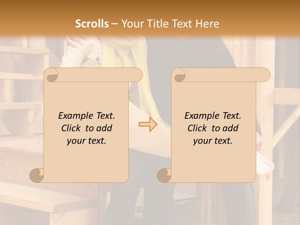 Happy Couple Going Over The Blue Prints Of Their New Home Still Under Construction. PowerPoint Template
