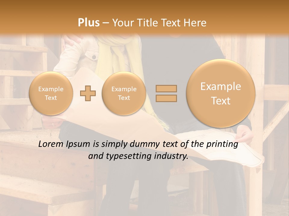 Happy Couple Going Over The Blue Prints Of Their New Home Still Under Construction. PowerPoint Template