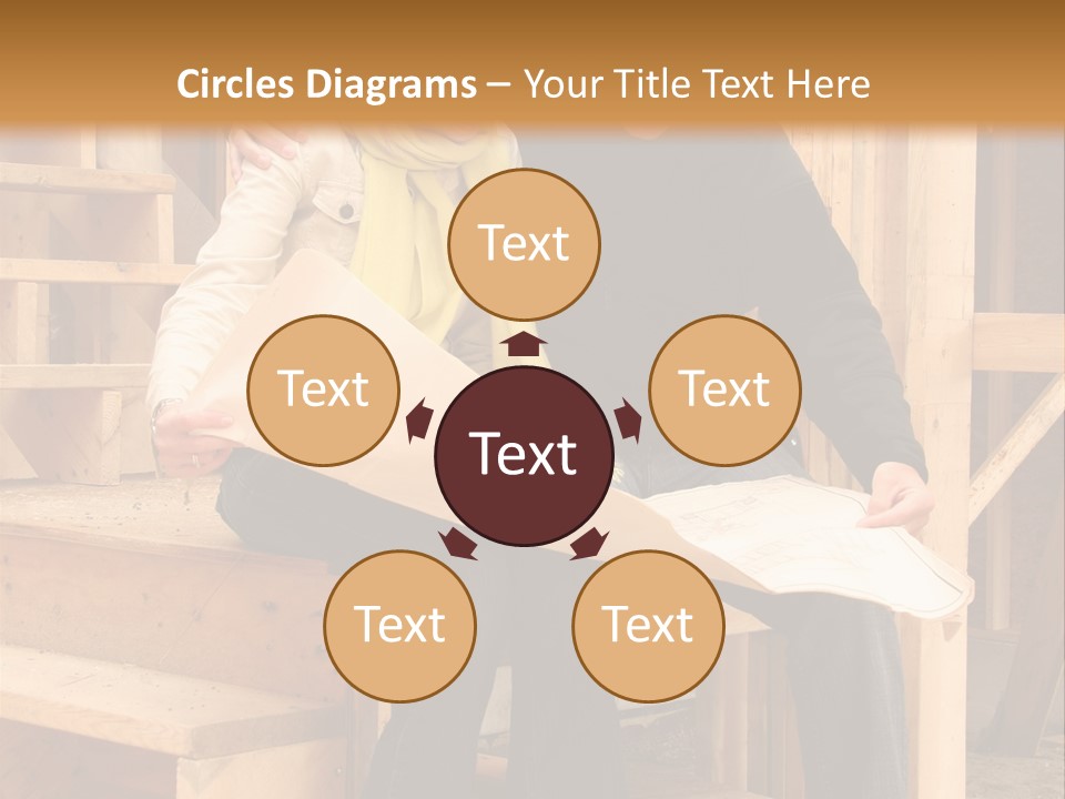 Happy Couple Going Over The Blue Prints Of Their New Home Still Under Construction. PowerPoint Template