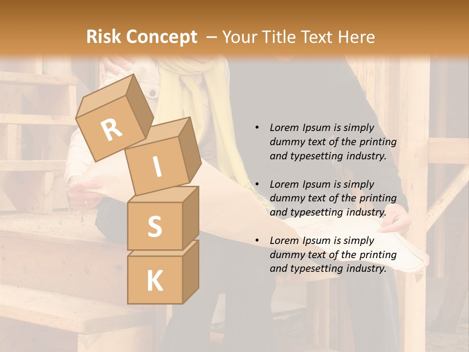 Happy Couple Going Over The Blue Prints Of Their New Home Still Under Construction. PowerPoint Template