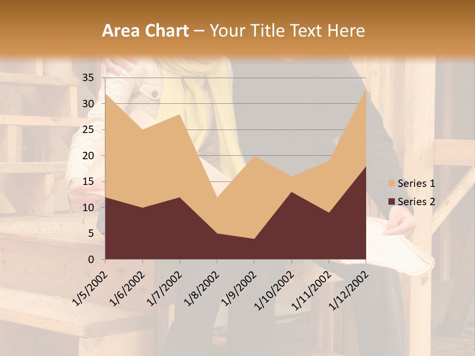Happy Couple Going Over The Blue Prints Of Their New Home Still Under Construction. PowerPoint Template